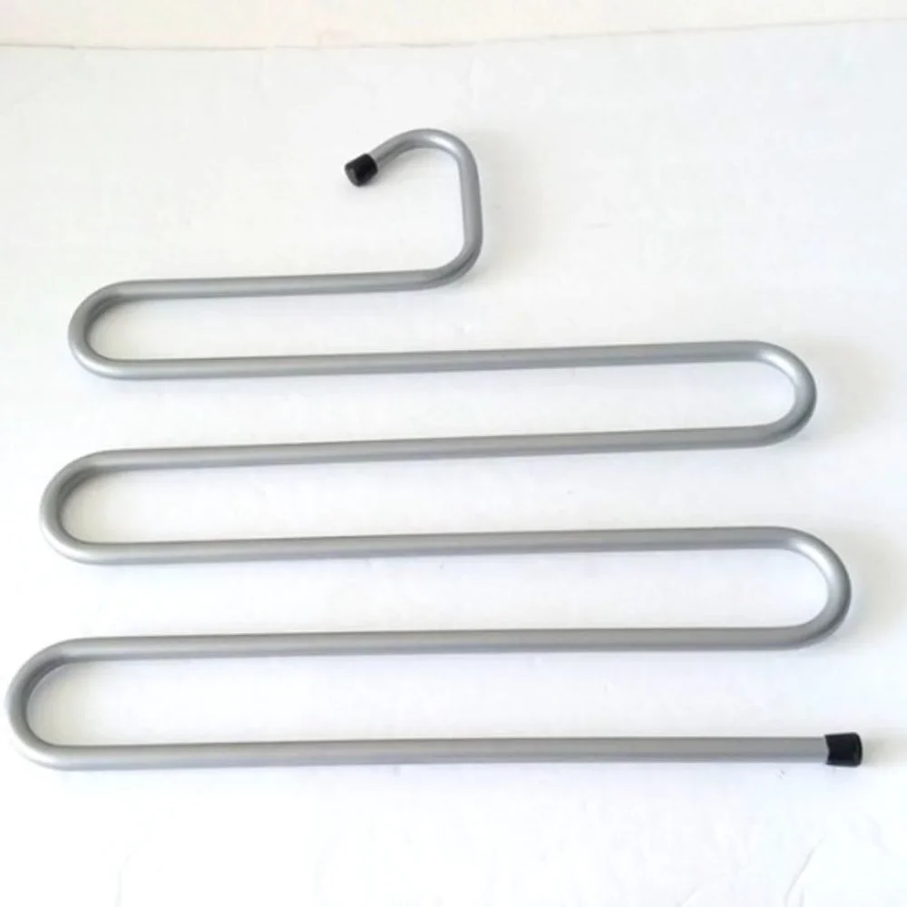 Heavy Duty S Shape Hanger 4 Pants Jeans Storage Rack Organizer Silver Metal 1 pc